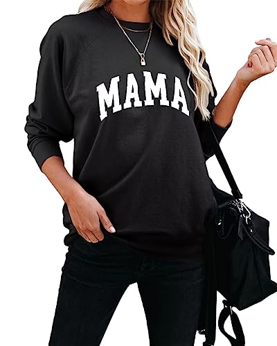 Image of Dressmine Womens Long Sleeve Mama Sweatshirts Fall Crew Neck Mom Shirts Cute Graphic Tees Pullover Hoodies