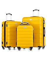 COOLIFE 3 Piece Luggage Set for Family Travel, Overseas Travel, ABS+PC, Lightweight Durable Suitcase with 360Rubber Spinner Wheels, YKK Zipper, Telescopic Handle, TSA Lock, Lemon Yellow