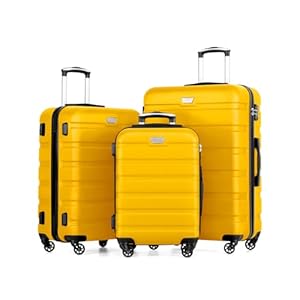 COOLIFE 3 Piece Luggage Set for Family Travel, Overseas Travel, ABS+PC, Lightweight Durable Suitcase with 360°Rubber Spinner Wheels, YKK Zipper, Telescopic Handle, TSA Lock, Lemon Yellow