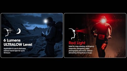Image of Nitecore NU25 MCT 400 Lumen Lightweight USB-C Rechargeble Outdoor Headlamp with Multiple Color Temperatures Warm Natural, Cold Lights and Red Light (Headband, Black)