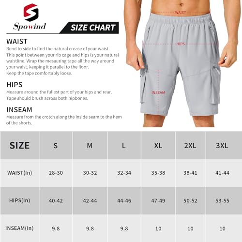 S Spowind Bermuda cargo masculina para caminhada, secagem rápida, leve, para o verão, com bolsos com