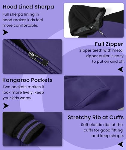 Image of V VALANCH Boys Hoodie Zip Up Fleece Lined Jacket Warm Sherpa Hooded Sweatshirts for Boys Girls 6-15 Years