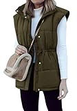 BTFBM Womens Long Padded Vest Fall Winter Clothes Sleeveless Quilted Gilet Button Down Full Zip Jacket Coat with Pockets(Solid Army Green, X-Large)