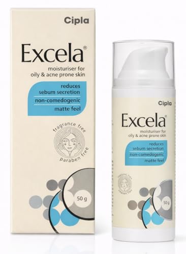 Image of Cipla Excela Oil Control Moisturiser 50g for Oily, Combination & Acne Prone Skin | Sebum Reducing Face Cream | Non-Comedogenic Matte Moisturizer | Lightweight Daily Use | Fragrance Free