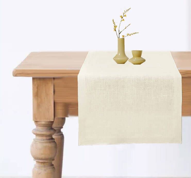 YCC 13 x 90 Inch Ivory Cotton Table Runner -100% Pure Cotton Table Runner Sunshine Ivory-Fete for Thanksgiving Christmas Party, Handcrafted from European Flax and Machine Washable. (Ivory, 13X90)