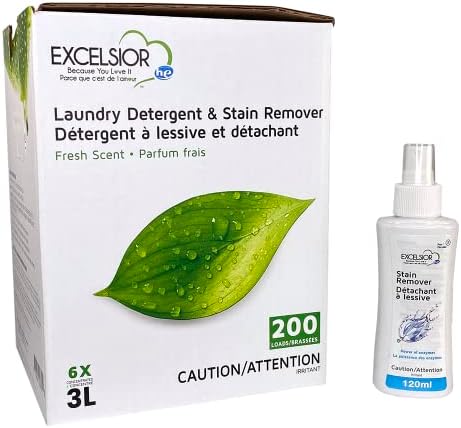 Excelsior (Because You Love It) Laundry Detergent with Stain Remover - 3 Liter Box, 200 Loads - Concentrated Liquid - Fresh Scent - Eco-Friendly, Biodegradable, Solvent, and Phosphate Free - for Standard and High-Efficiency Washers