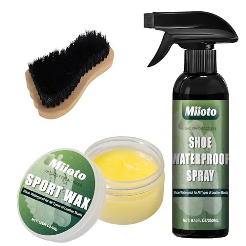 Miioto Spray Impermeabilizante Calzado, Crema para Zapatos 50 g, Spray Protector Ante 250 ml, Crema Protectora para Calzado de Cuero para Botas de Montaña, Zapatos de Cuero, Piel Lisa, Piel Nobuk