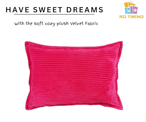 Image of RD TREND Presents Velvet 250 GSM Self Stripe Pillow Cover Set of 2 with Zipper, Size -18 inch x 28 inch Inches (45x71 Cm) (Magenta)