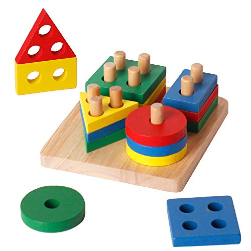 image for WISBABY Wooden Sorting & Stacking Toys for Toddlers, Educational Shape