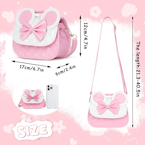 Kids Purse for Little Girl,Adjustable Crossbody Toddler Purses Mouse Ear Bow for Girls Age 3 4 5 6 7 8 9 Birthday Gift(Pink)3