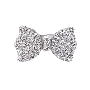 Luxury CZ Bow Open Statement Ring for Women Fashion Dainty Bowknot Ribbon Finger Knuckle Band Cute Romantic Forever Knot Promise Engagement Rings Wedding Bride Prom Valentines Day Jewelry Gifts