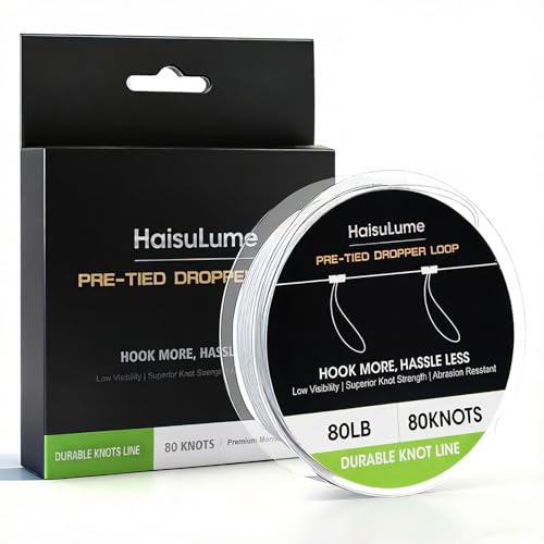 Pre-Tied Dropper Loop Knots Fishing Line, 80 Knots Monofilament Leader with 5.5' Loop Diameter & 18' Spacing, Saltwater & Freshwater Fishing Knots Line for Sea Bass, Snapper, Cod (80LB)