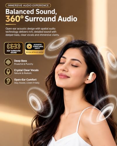Image of D300 OWS Open Ear Wireless Earbuds with BT v6.0, ENC Mic for Calling, 50hr Playtime with Type C Fast Charging, Low Latency Gaming, Ideal for Running, Cycling and Gym, Dust & Waterproof. White