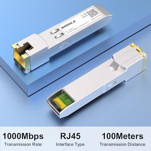 Image of SODOLA 1.25G SFP-T, 10 /100 /1000Base-T Copper SFP, SFP to RJ45 SFP Module Transceiver for,Cisco SFP-GE-T, Meraki, Fortinet, Ubiquiti UniFi UF-RJ45-1G, D-Link, Supermicro, Netgear, TP-Link and More