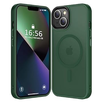 CHEZEAL Capa magnética para iPhone 14 e iPhone 13 [compatível com Magsafe e proteção de nível militar] Capa protetora fina translúcida fosca para iPhone 14 / iPhone 13 6,1 polegadas, verde meia-noite