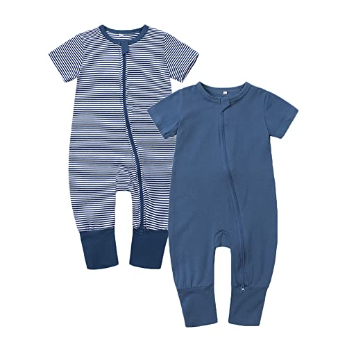 Image of BeiVSlley Baby Boy Girl's 2 Pack Summer Short Sleeve Rompers Infant Cotton Coveralls Toddler Zip front Outfits Clothes