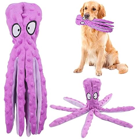 RAYITO Octopus Dog Toys, No Stuffing Squeaky Dog Toys Interactive Octopus Dog Chew Toys with Crinkle Paper for Small Medium Dogs Playing and Training (Purple) Cover