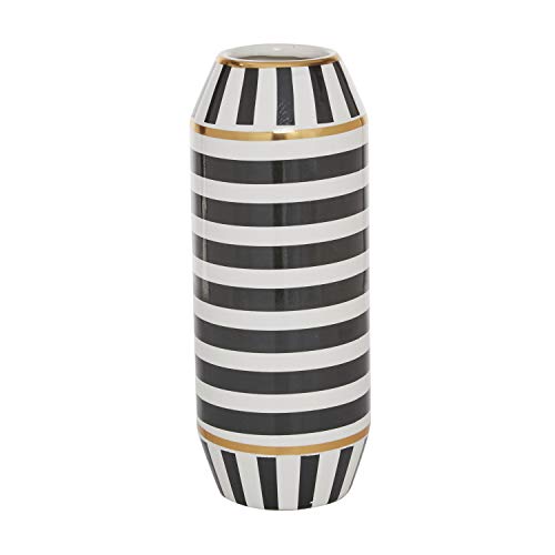 Deco 79 Ceramic Striped Vase With Gold Accents, 5" X 5" X 13", Black #TOP1