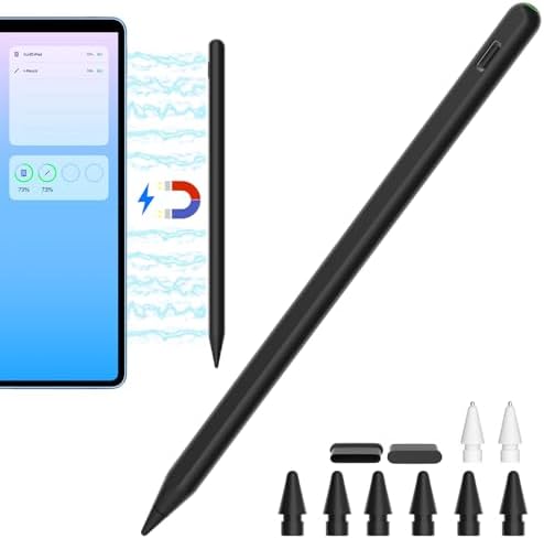 Magnetic Wireless Charging Pencil 2nd Generation for iPad 2018-2023 Model Compatible with Apple iPad Pro11 in 1/2/3/4,iPad Pro 12.9 in 3/4/5/6,iPad Air 3/4/5,iPad Mini 5/6,iPad 6/7/8/9/10 Black (Black +8pcs Replacement Tipes) Thumbnail