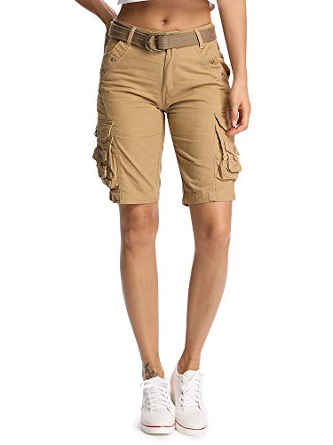 Mesinsefra Women's Cotton Relaxed Fit Casual Multi-Pocket Bermuda Cargo Shorts Khaki 30-US 6