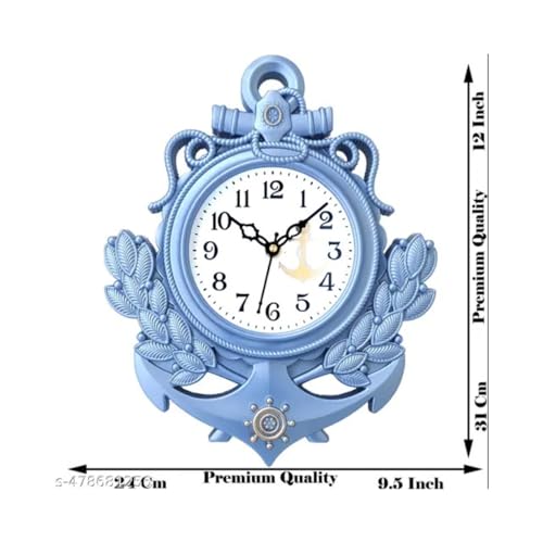 Image of Stylish Silent Non-Ticking Round Wall Clock Modern Design Decorative Clock for Living Room, Bedroom, Kitchen and Office Large Wall Clock for Home Decor (Blue-24x31) G