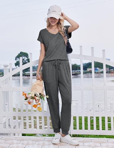 Image of Ekouaer Pajamas for Women Set Short Sleeve Lounge Set Jogger Pants Pjs Soft Sleepwear with Pockets S-XXL