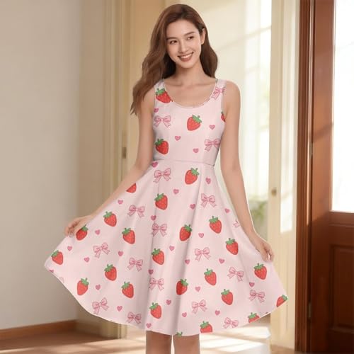 Image of Women's Casual Loose Sundress Midi Sleeveless Crewneck Dress Summer Beach Tank Dress with Pockets