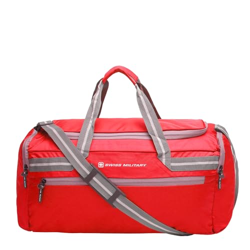 Image of Swiss Military BULLZ 47L Travel Duffle Bag for Men & Women, 100% Polyester, Large Capacity Gym Bag, Front & Dual Side Zip Pockets, with Adjustable Shoulder Strap & Multiple Zipper Pockets-Red