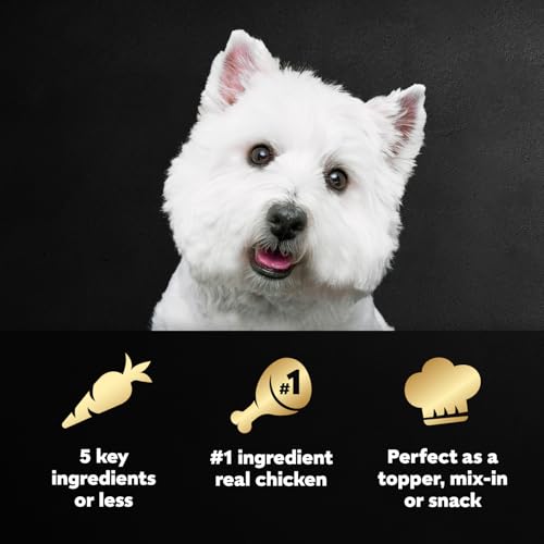 Image of Cesar Simply Crafted Wet Dog Food Toppers, Chicken & Peas, 1.3 oz, 10 Count | Real chicken #1 ingredient, 4 key ingredients, no by-products or artificial flavors, slow-cooked, single-serve tubs