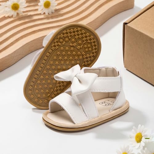Image of Babelvit Infant Baby Girl Boy Sandals Comfort Premium Summer Outdoor Casual Beach Shoes with Flower Bowknot Anti Slip Rubber Sole Newborn Toddler Prewalker First Walking Shoes