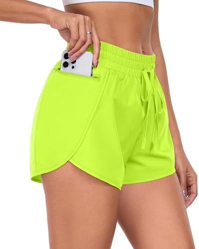 PrinStory Womens Athletic Shorts High Waisted Running Quick Dry Gym Workout Shorts with Zipper Pockets