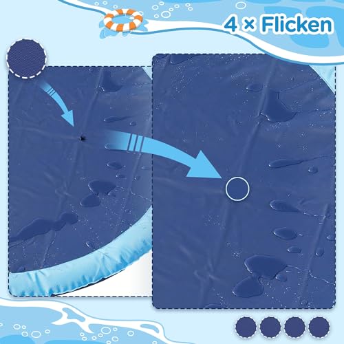Yaheetech Hundepool 150cm, Faltbarer Splash Sprinkler Pad, 0.58mm Verdickt Wasserspielmatte, Anti-Rutsch & 4 Flicken, Hunde Wasserspielzeug Hundeplanschbecken, Sprühmatte Sprühkissen für Sommer Garten
