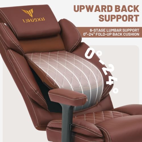 Image of Big Tall Office Chair with Footrest, PU Leather Executive Desk Chair Brown