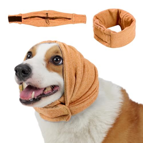 Image of Dog Calming Hoodie, No Shake Ear Wraps for Dogs, Adjustable Dog Ear Muffs for Noise Protection, Ear Wrap Head Cover for Anxiety Relief & Hematoma (Vitality Orange, M(Head Circle:13.8 inch-18.9 inch))