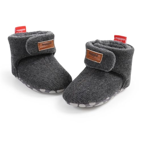 Image of LAFEGEN Baby Booties for Boys Girls with Soft Lining Non Slip Gripper Newborn Infant Slipper Socks Toddler First Walker Crib Shoes 0-18 Months
