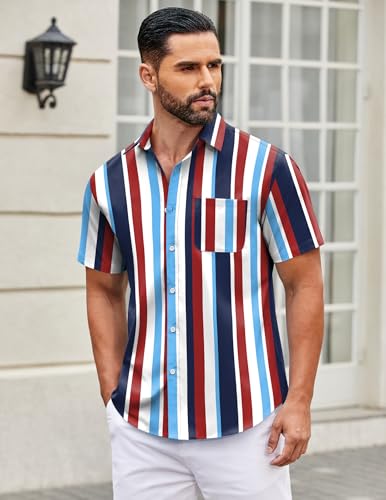 Image of COOFANDY Mens Short Sleeve Casual Button Down Shirts Summer Untucked Dress Shirts with Pocket