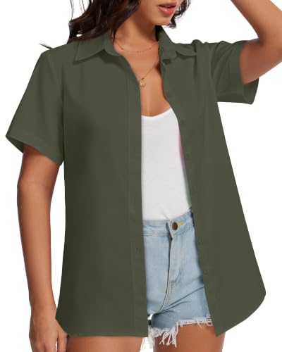Image of Women Hawaiian Shirt Button Down Summer Tops Beach Short Sleeve Blouse