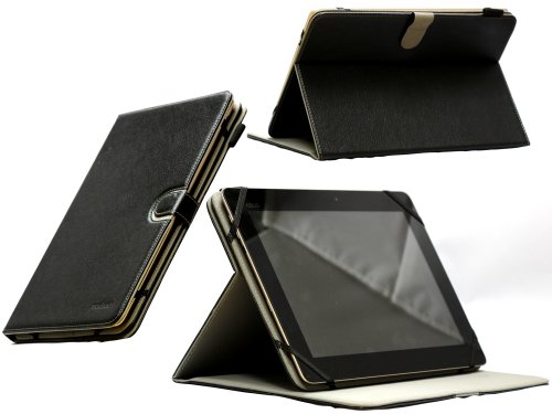 Navitech Black Faux Leather Case Cover With 360 Rotational Stand Compatible With The Asus Eee Pad TransCompatible With Themer TFT 101/ Asus Eee Pad TransCompatible With Themer Prime TF 201/ Asus TransCompatible With Themer Pad TF300/ Asus TransCompat
