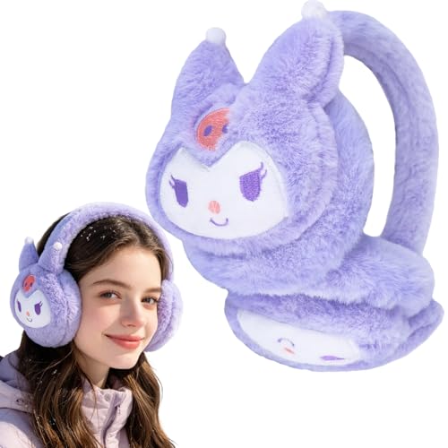 Roffatide Anime Kuromi Ear Muffs Warm Faux Furry Winter Outdoor Earmuffs Foldable Ear Warmer for Women Girls