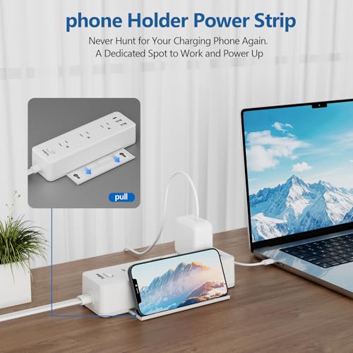 Extensión TerHavn YP39U con 9 tomas y 3 puertos USB, cable plano de 10 pies, protector de sobretensión, blanco miniatura 4