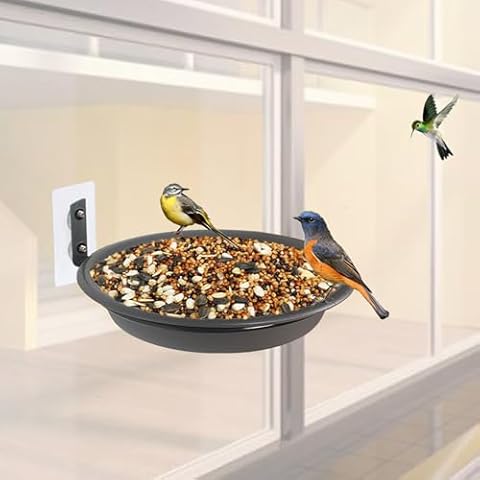 Bird feeder Heavy Duty Sturdy Steel, 8.5” in Diameter×1.85" Deep Bird Bath Tray, Traceless Installation on Smooth Surfaces of Glass, Tiles, and Marble Cover