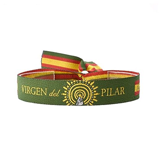 BDM Pulsera de Tela Verde de la Virgen del Pilar, España, Ajustable para Hombre y Mujer.