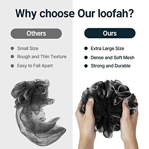 Amazerbath Loofah Sponge, Shower Loofah For Men And Women - Body Scrubber Loofa Set Of 3 Classic Black & White Edge, Bath Sponge 60G/Pcs #TOP4