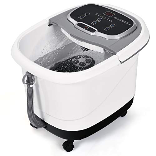 GOPLUS Bain de Pied Massant Chauffant avec Lumière Rouge et Fonction de Douche, Vibrant avec Bulles, Bain de Pieds Électrique avec Température et Temps Ajustable, 6...