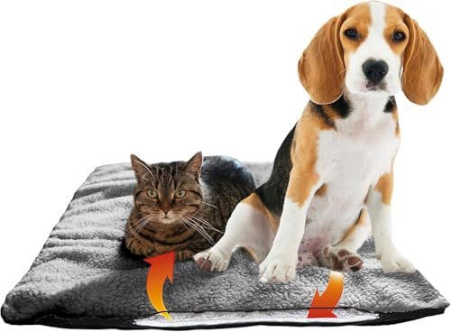 Fellou Heizdecke Katze 60 x 40 cm - Selbstheizende Decke Katze - Waschbar, Knisterfrei & rutschfest - Wärmedecke Hund - Heizmatte Haustier - Kuschelig weiche Wärmematte ohne Strom in grau