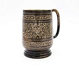 Alchemade 20 oz Etched Brass With Black Beer Stein - Renaissance Metal Tankard With Botanical...