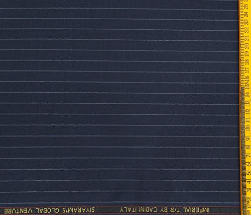 Image of Cadini Men's Terry Rayon Unstitched Striped Suiting Fabric (Dark Blue)
