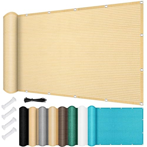 Sonnensegel mit Ösen Rechteckig 150 x 180 cm Hdpe Gewebe Uv-Beständig Zaunblende Schattiernetz Sichtschutznetz mit Ösen Befestigungs Kit für Camping Schwimmbad Zwinger, Creme Farben