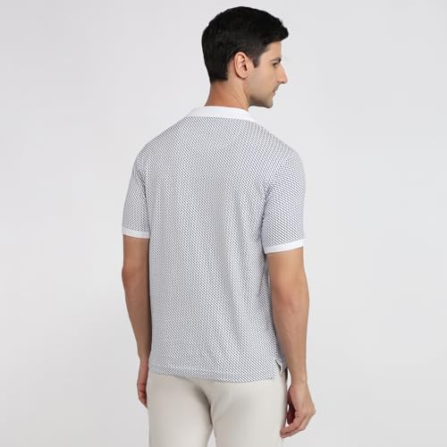 Image of Raymond Men Modern Fit Print Pattern Pure Cotton Polo Neck Half Sleeve Casual T-Shirt