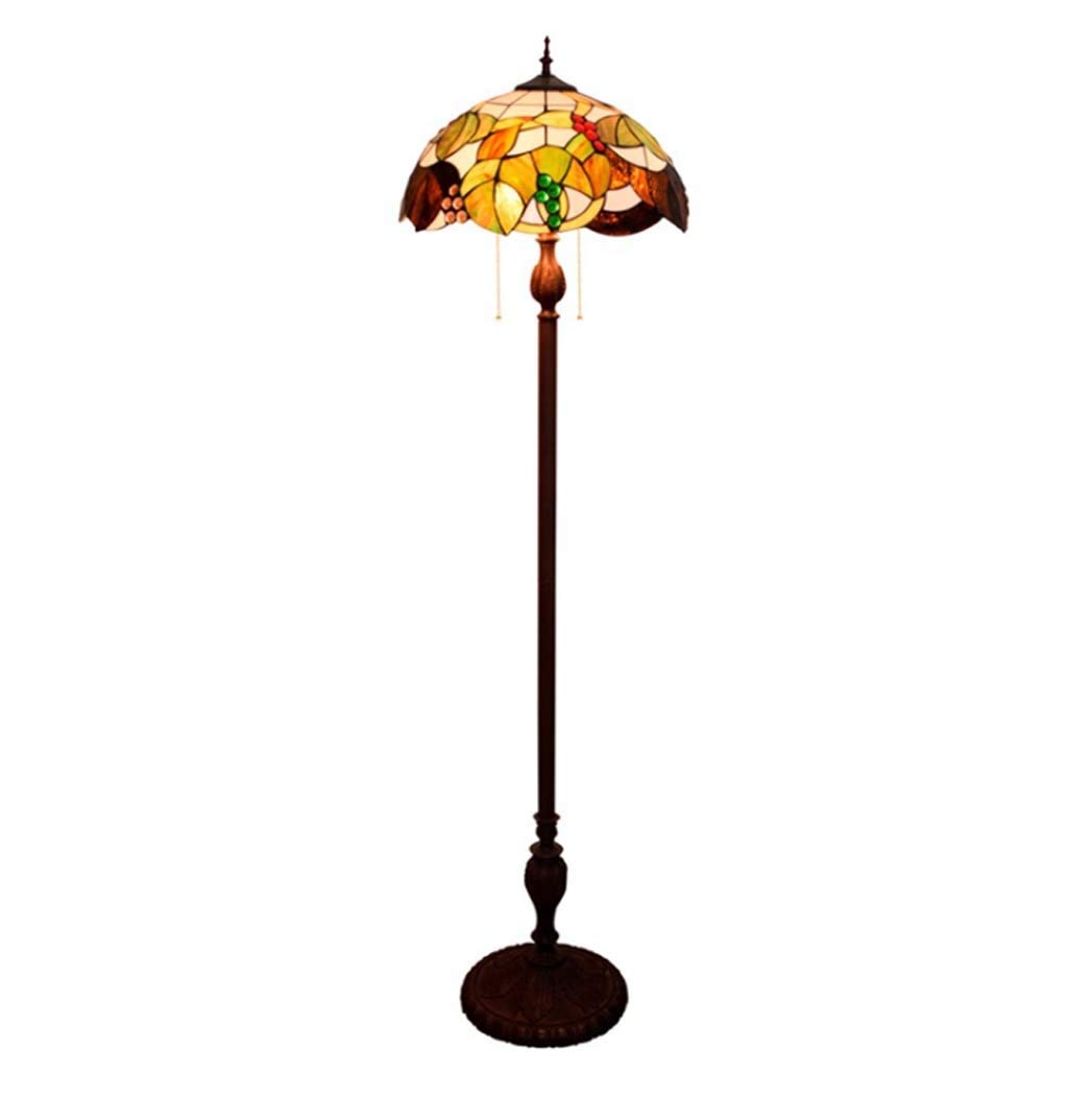 IUokLU Tiffany-style Floor Stand Lamp with Grape Design Stained Glass Shade 3 Light Antique Base Floor Uplighter for Bedroom Living Room Read Lighting,E27 (C)